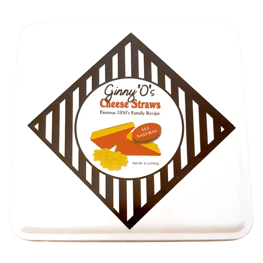 Ginny O's 9 oz gift tin with the round family-recipe label